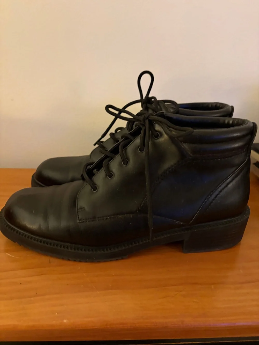 Black Lace-Up Leather Ankle Booties for Women